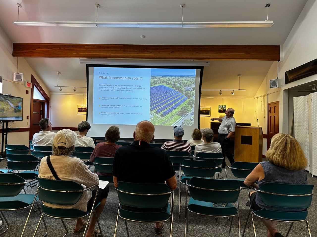 Neighbors filling the Craine Room at Snow Library for the Community Solar talk